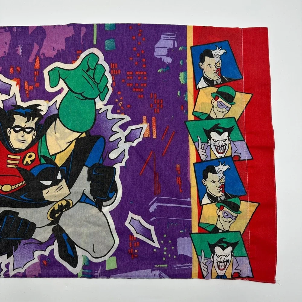 Vintage 1995 Batman and Robin Pillowcase DC Comics Joker Two-Face Riddler Purple